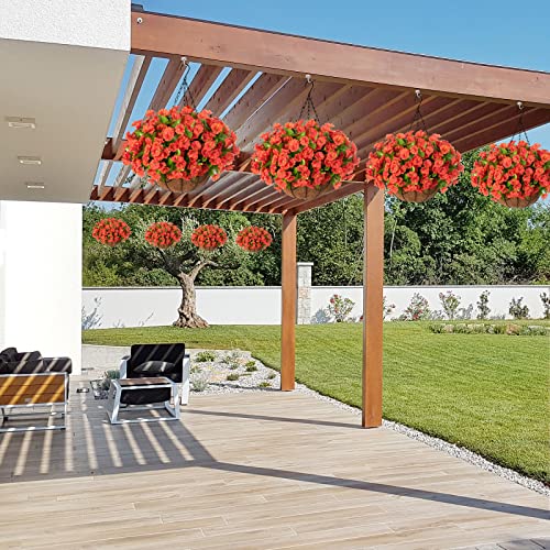 Ammyoo Artificial Hanging Flowers In Basket, Artificial Petunias Flower Arrangement,12 Inch Coconut Lining Basket With Morning Glories Fake Plants For Patio Garden Porch Deck Decoration(Orange) #TOP3