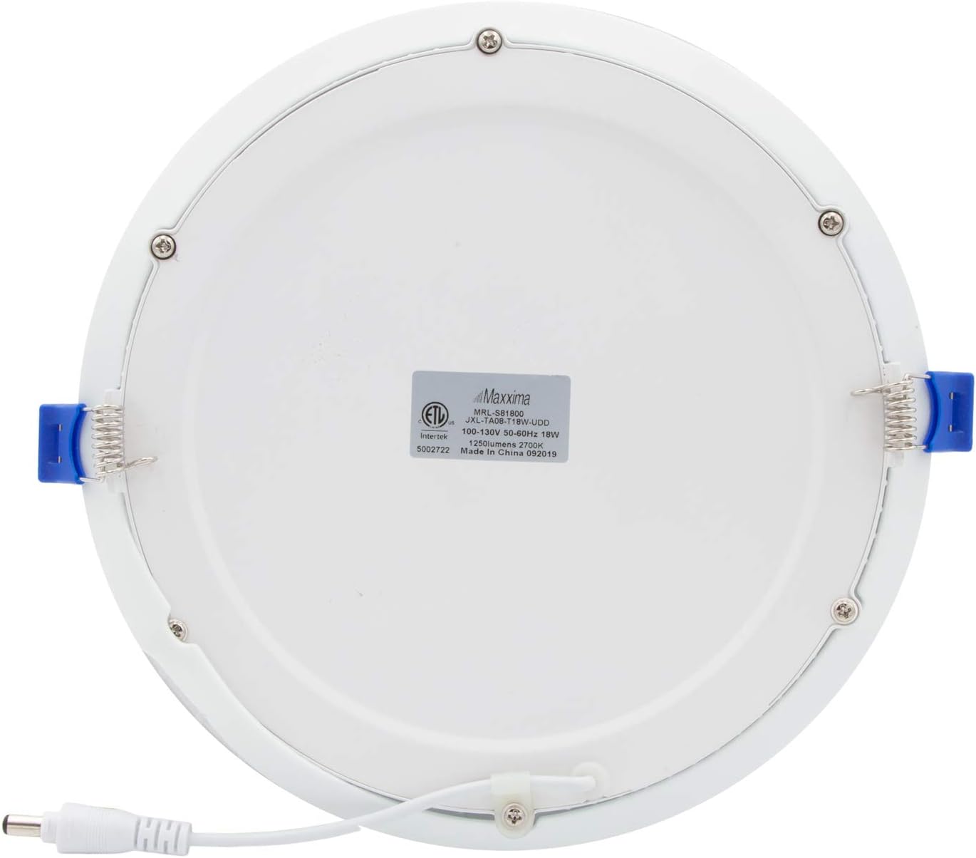 Maxxima 8 in. Slim Round LED Downlight, Flat Panel Light Fixture, Dimmable Recessed Canless IC Rated, 1250 Lumens, Daylight 5000K, 18 Watt, Junction Box Included