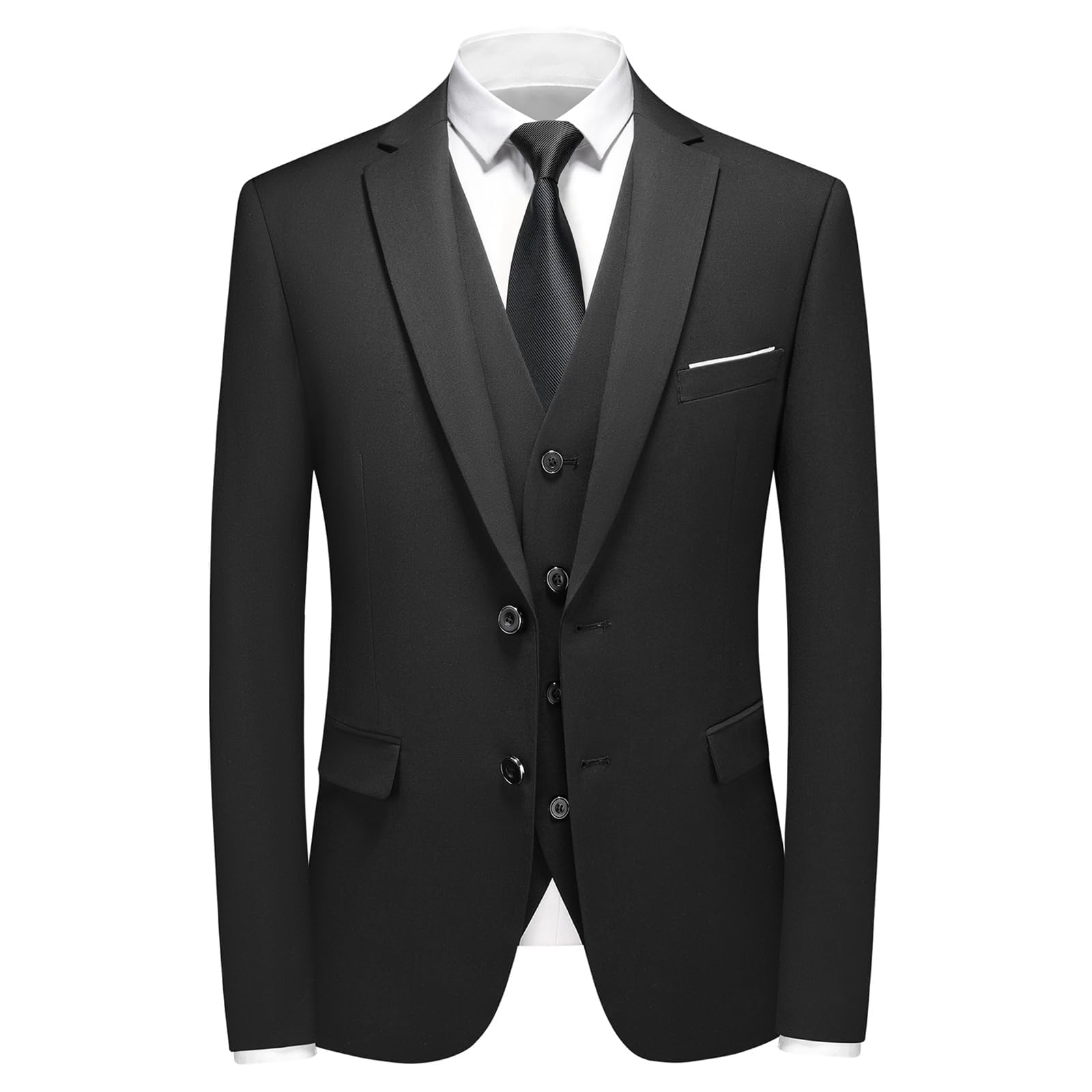 Herren Anzug 3-teiliger Zwei Knöpfe Business Smoking mit Krawatte | Klassischer taillierter Anzug mit Blazer, Weste und Hose für Büro, Hochzeit und formelle Abendessen