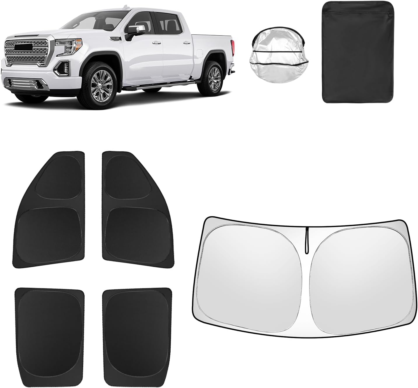 Full Window Sunshade Windshield Side Triangular Rear Window Windscreen Shield Cover Sun Blocking, Heat Shield & UV Protection (for 2019-2025 GMC Sierra)