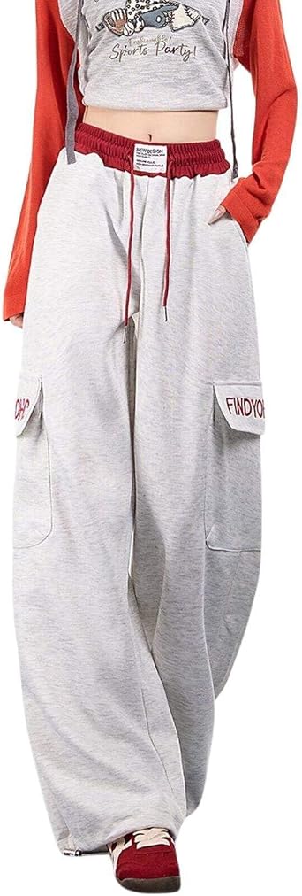 Cargo Sweatpant for Women Men Patchwork High Waisted Wide Leg Lounge Baggy Sweat Pants Grunge Cargo Pants