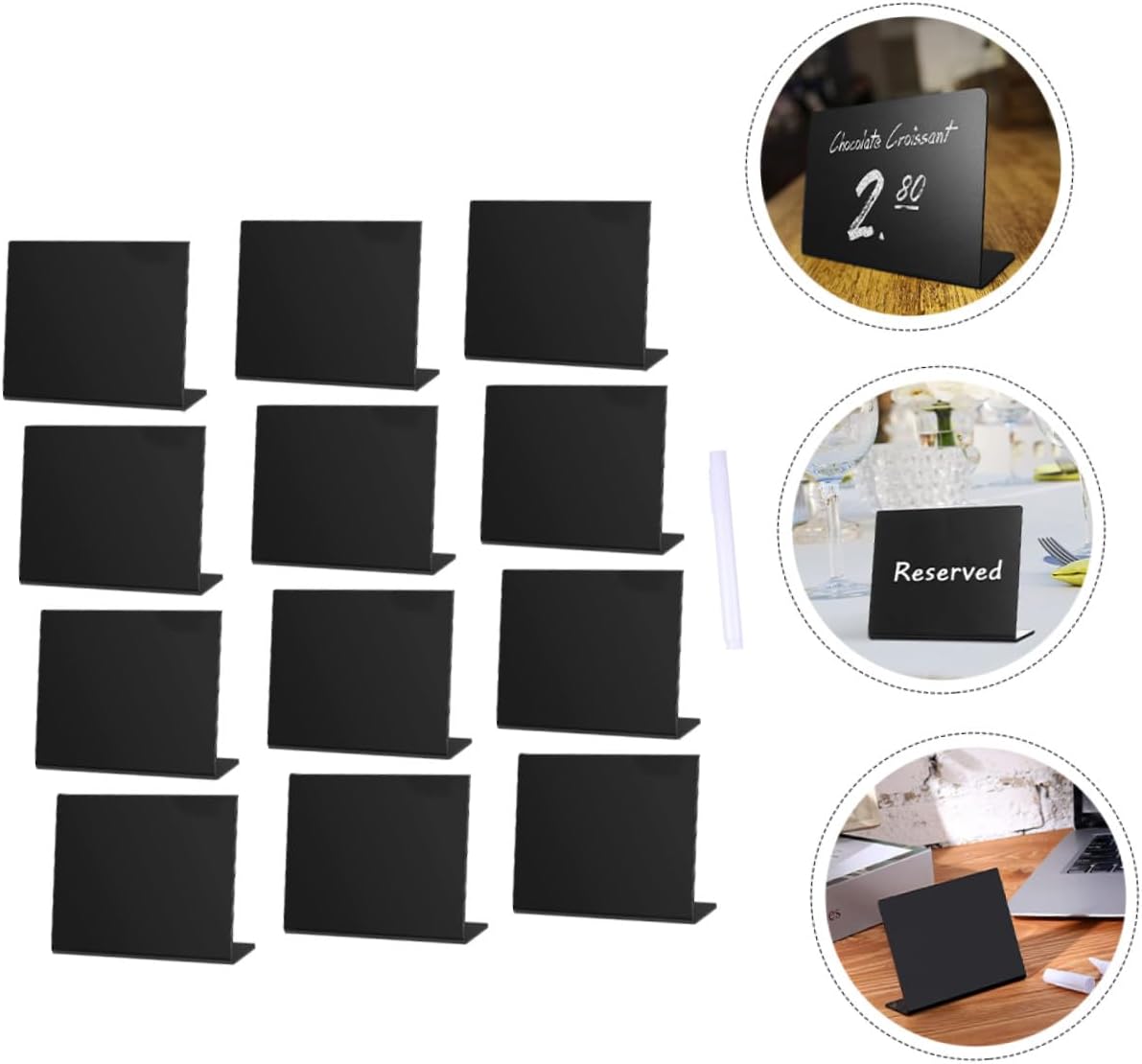IMIKEYA Acrylic Mini Blackboard Message Board, 12pcs with Chalk Pen, Black Desktop Chalkboard for Wedding Party Tabletop Home Decoration and Erasable Memo Display