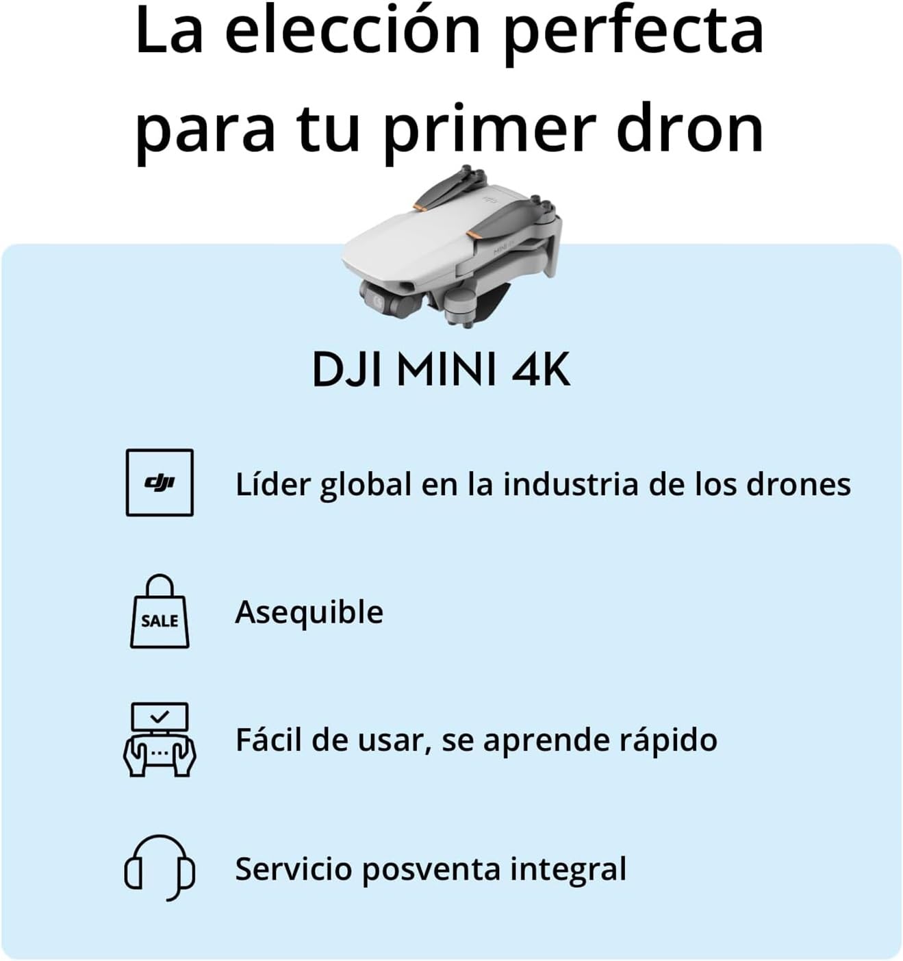 DJI Mini 4K, dron con cámara 4K UHD, menos de 249 g | Estabilización en 3 ejes, transmisión de vídeo a 10 km, regreso automático, resistencia al viento, 31 min de tiempo de vuelo
