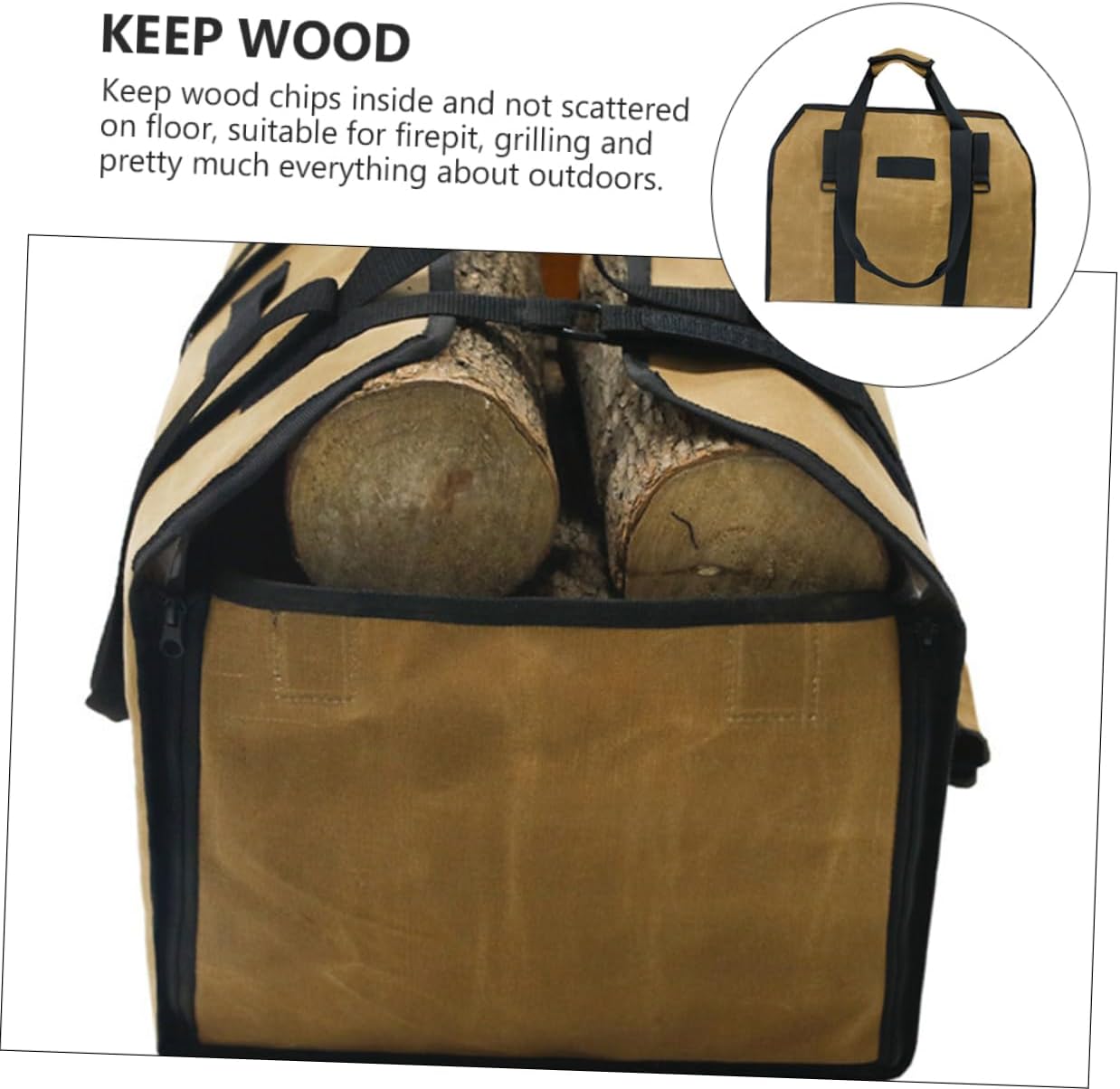 Canvas Log Tote Bag with Padded Handles Multi Functional Firewood Carrier for Outdoor Grilling Camping and Fire Pit Use Easy to Store When Not Use