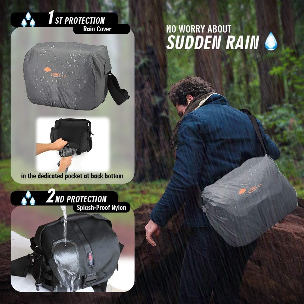 50% Off Discount BPAULL Waterproof Camera Bag, Large DSLR Camera Shoulder Bag with Laptop Compartment Rain Cover, Outdoor Travel Camera Bag Case for Nikon Canon Sony Mirrorless Cameras, Lens, Tripod and Accessories