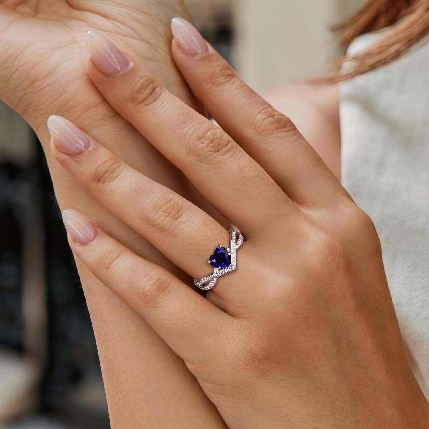 Moissanite Engagement Ring, Heart Solitaire Ring, Sterling Silver Radiant Cut Created Diamond Promise Ring in Heart/Pear/Princess/Round Shape, Size 6-10