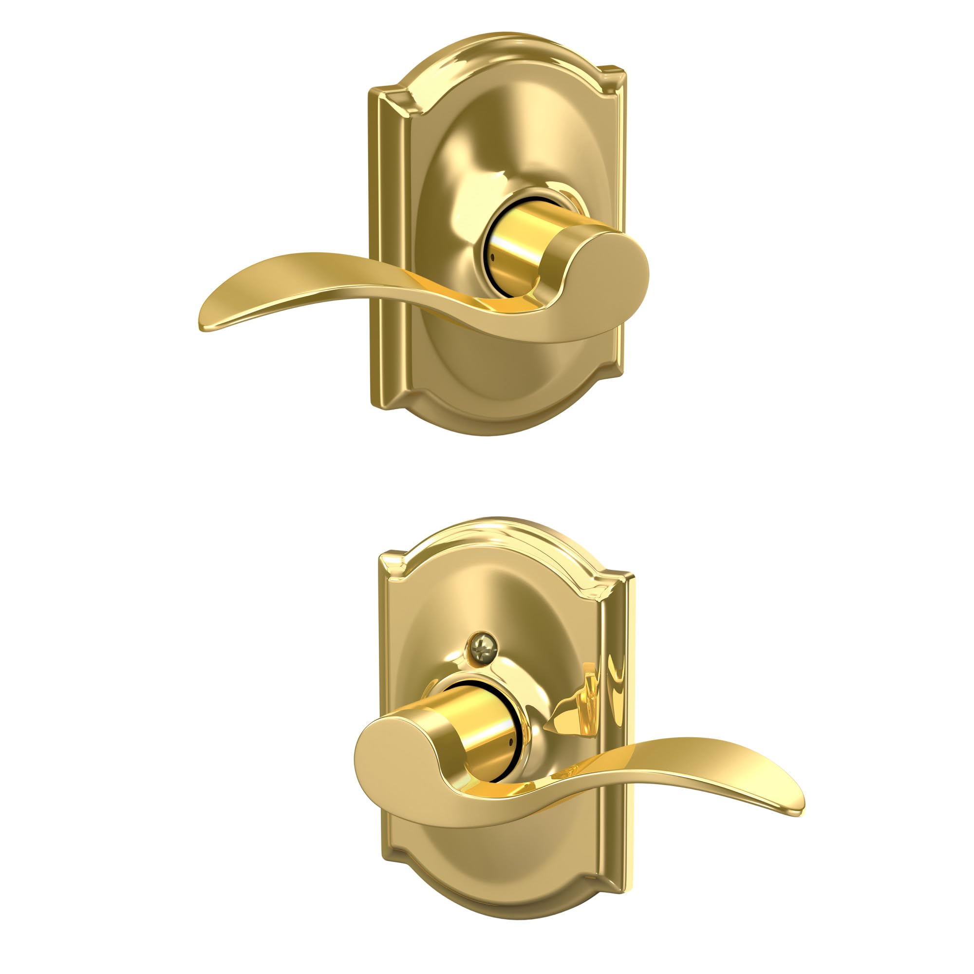 Schlage Accent Hall/Closet Passage Door Handle, Reversible, Bright Brass | Hall or closet lever door handle with no lock, Easy to install, Certified durability, Universal fit