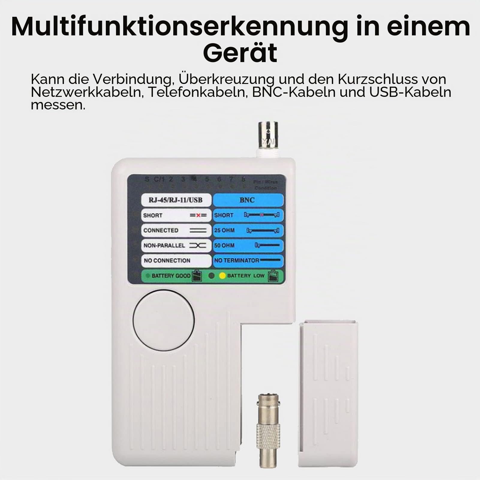 Netzwerktester, RJ11 RJ45 Messgerät USB BNC 4-in-1 tragbares LAN Netzwerk Kabeltester Fernbedienung Leitungstester für UTP STP Kabel Tracker