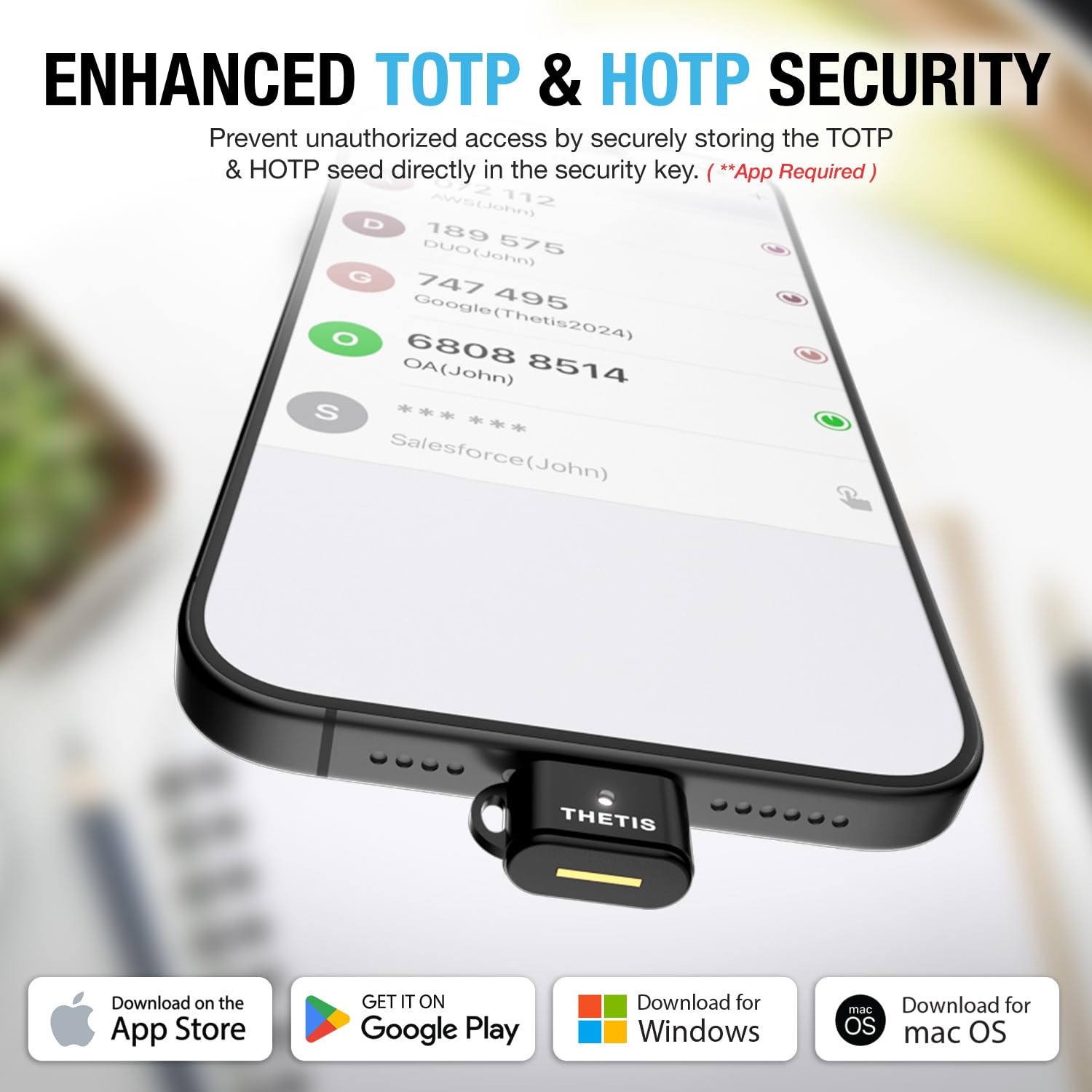 Thetis Nano-C FIDO2 Security Key Hardware Passkey urządzenie z USB typu C, TOTP/HOTP, FIDO2.0 dwuskładnikowe uwierzytelnianie 2FA MFA, działa z systemami Windows/mac/iOS/Android/Linux/Gmail/Facebook
