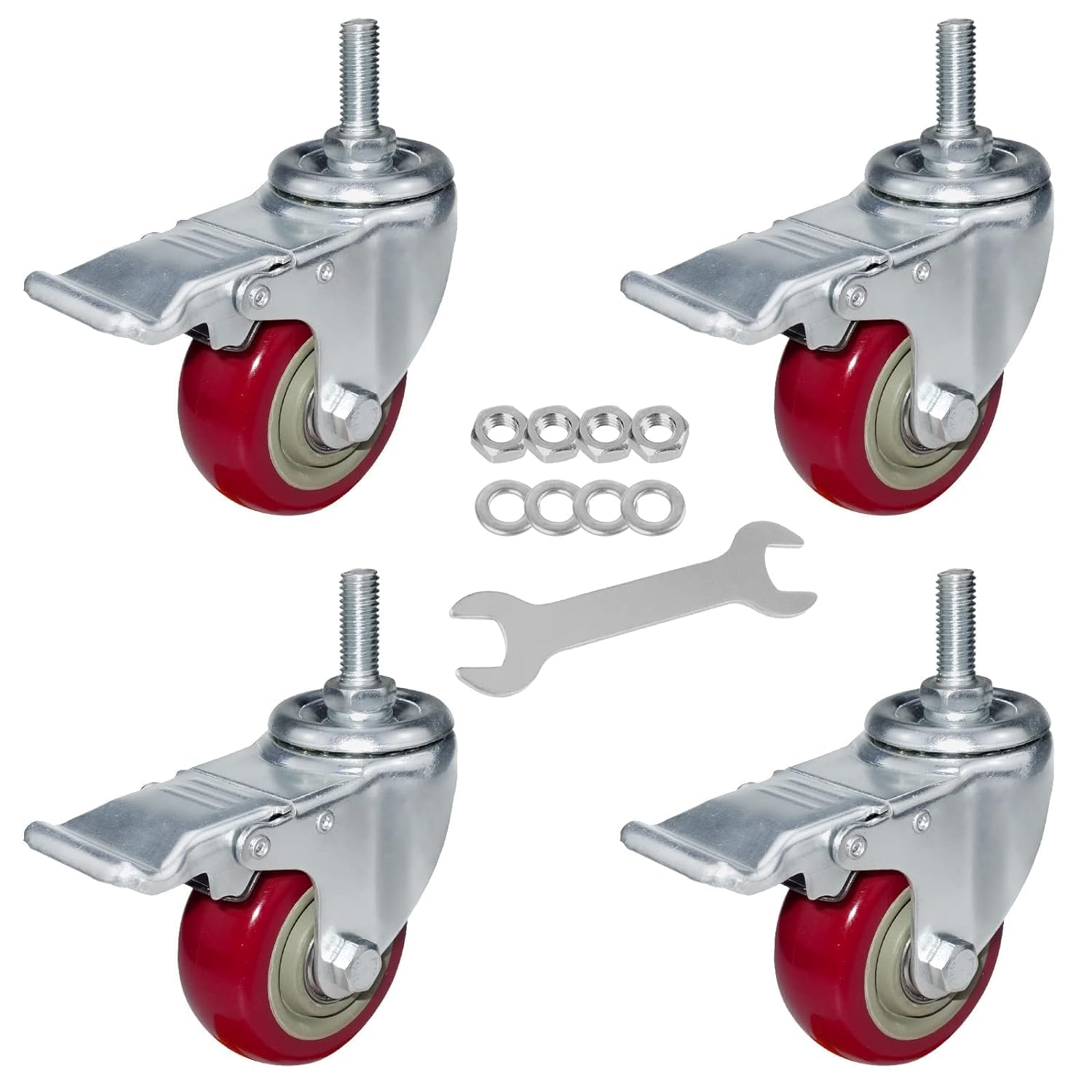 4個 2インチ 回転キャスター ヘビーデューティーキャスター ポリウレタン家具キャスター M8/M10/M12 ねじ付きステム ブレ  ブレーキ付きヘビーデューティー回転キャスター、カートや家具用M12ボルトマウント、最大600kgまでサポート、スムーズで静かな動きを  63-6520-25 ... ブレーキ付きヘビーデューティー回転キャスター、カートや家具用M12ボルトマウント、最大600kgまでサポート、スムーズで静かな動きを