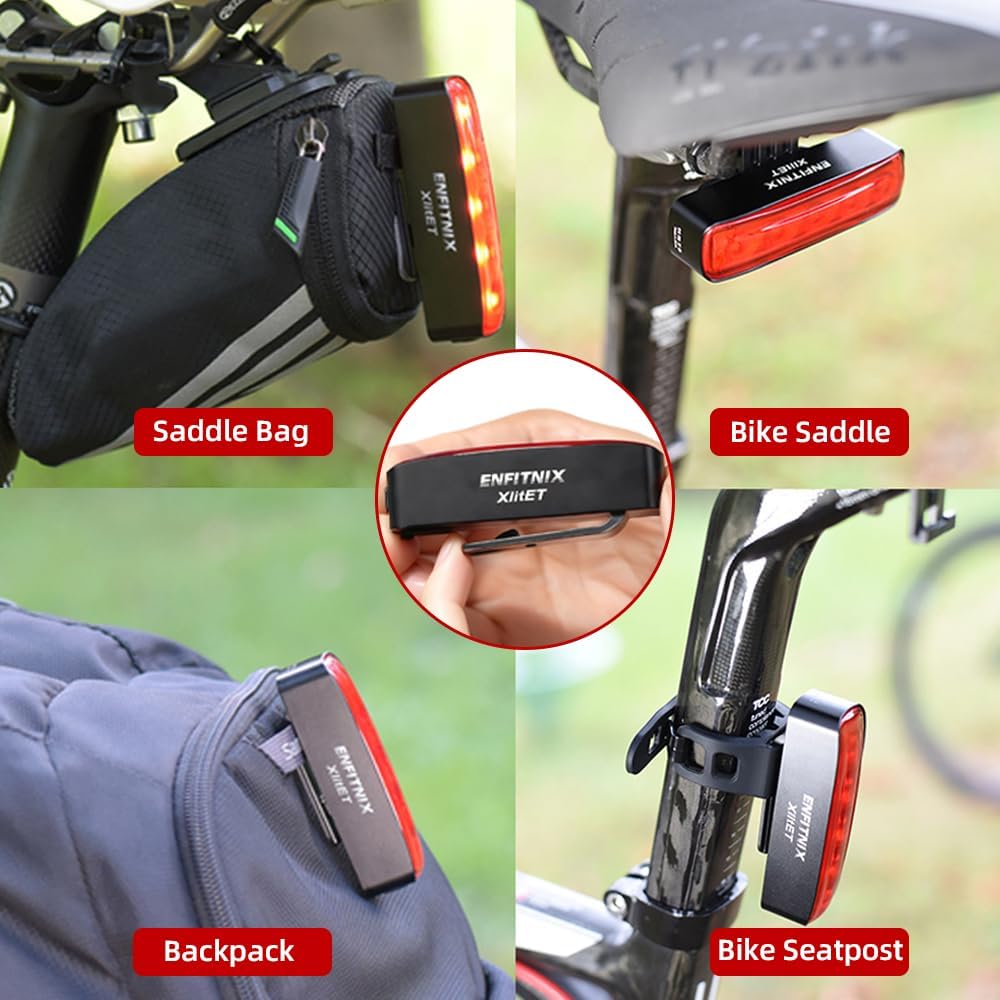 ENFITNIX XlitET Smart Rear Bike Light,Brake Sensing,Auto On/Off,Super Bright 6 Modes,USB-C Rechargeable Bicycle Taillight,IPX5 Waterproof, Quick Release Bicycle Accessories.