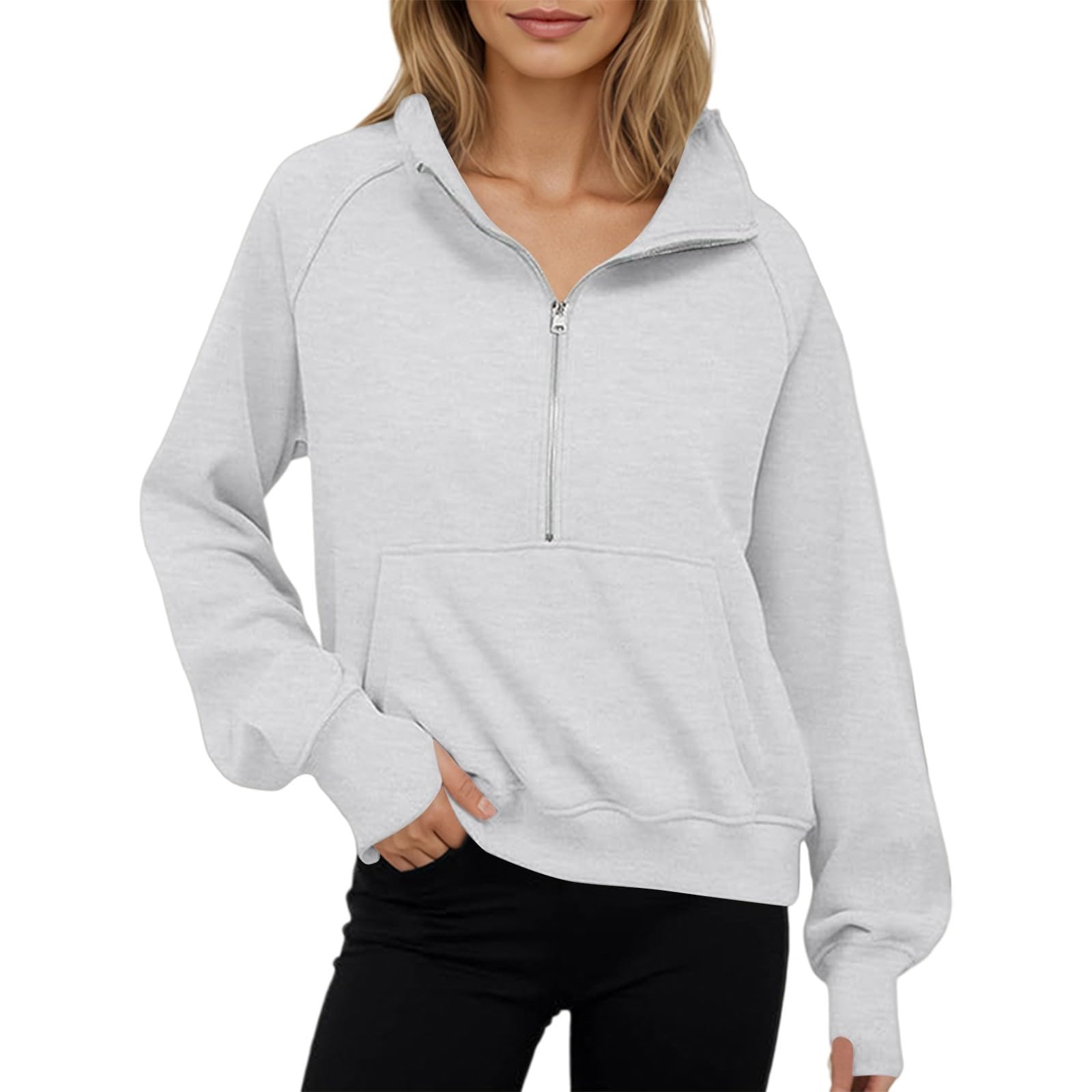 Sudadera de manga larga forro polar ajuste holgado con cuello de cremallera 5