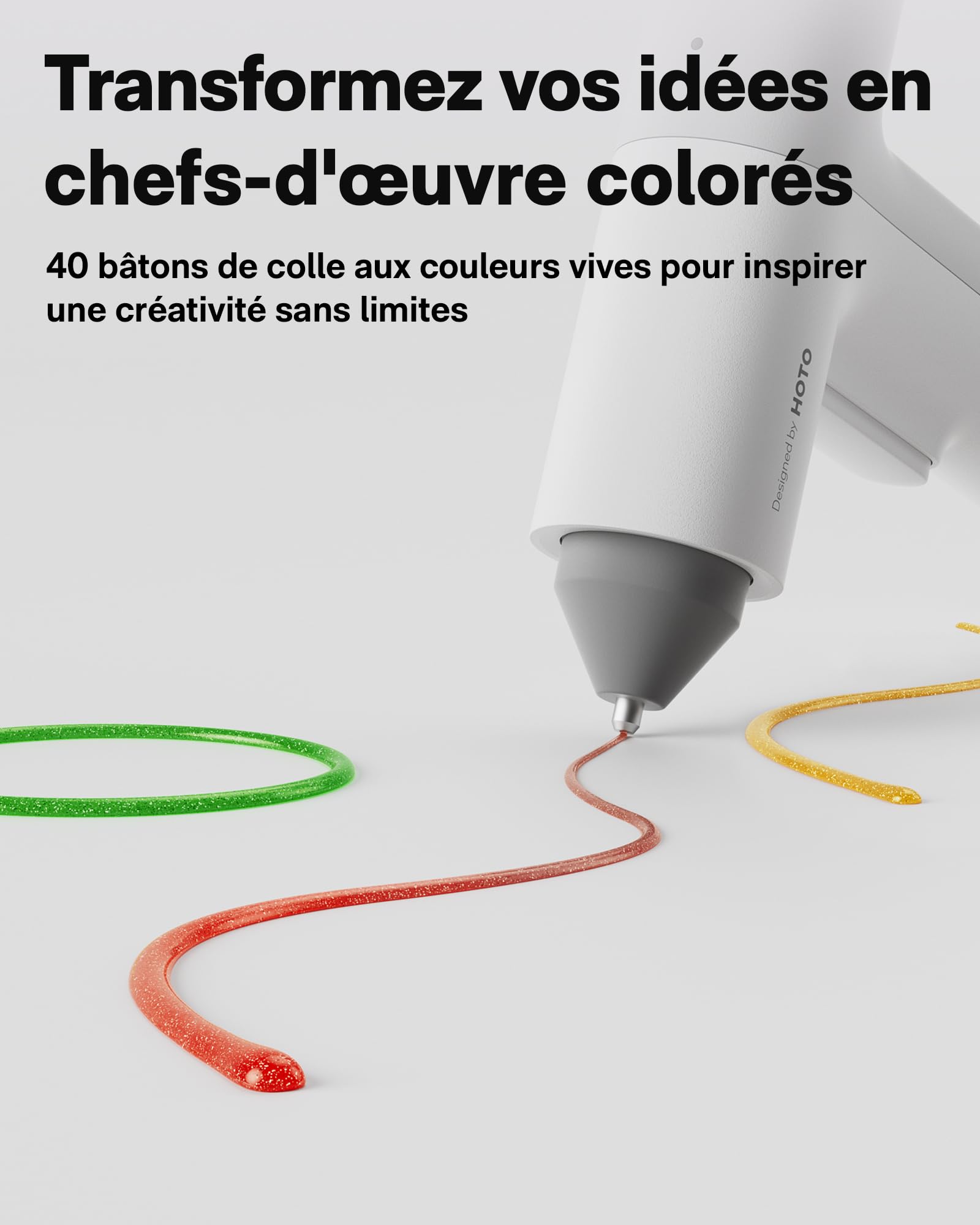 HOTO Pistolet à Colle sans Fil, Pistolets à Chaude Colle Électriques Rechargeable USB-C, 3000mAh, 40X7mm Bâtons de Colle Colorés, Chauffage Rapide de 30s, Distribution Automatique pour DIY/Art/Maison