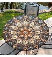 Yesad Round Table Cover for Round Tables 36"-70", Fitted Tablecloth with Elastic for Indoor Outdo...