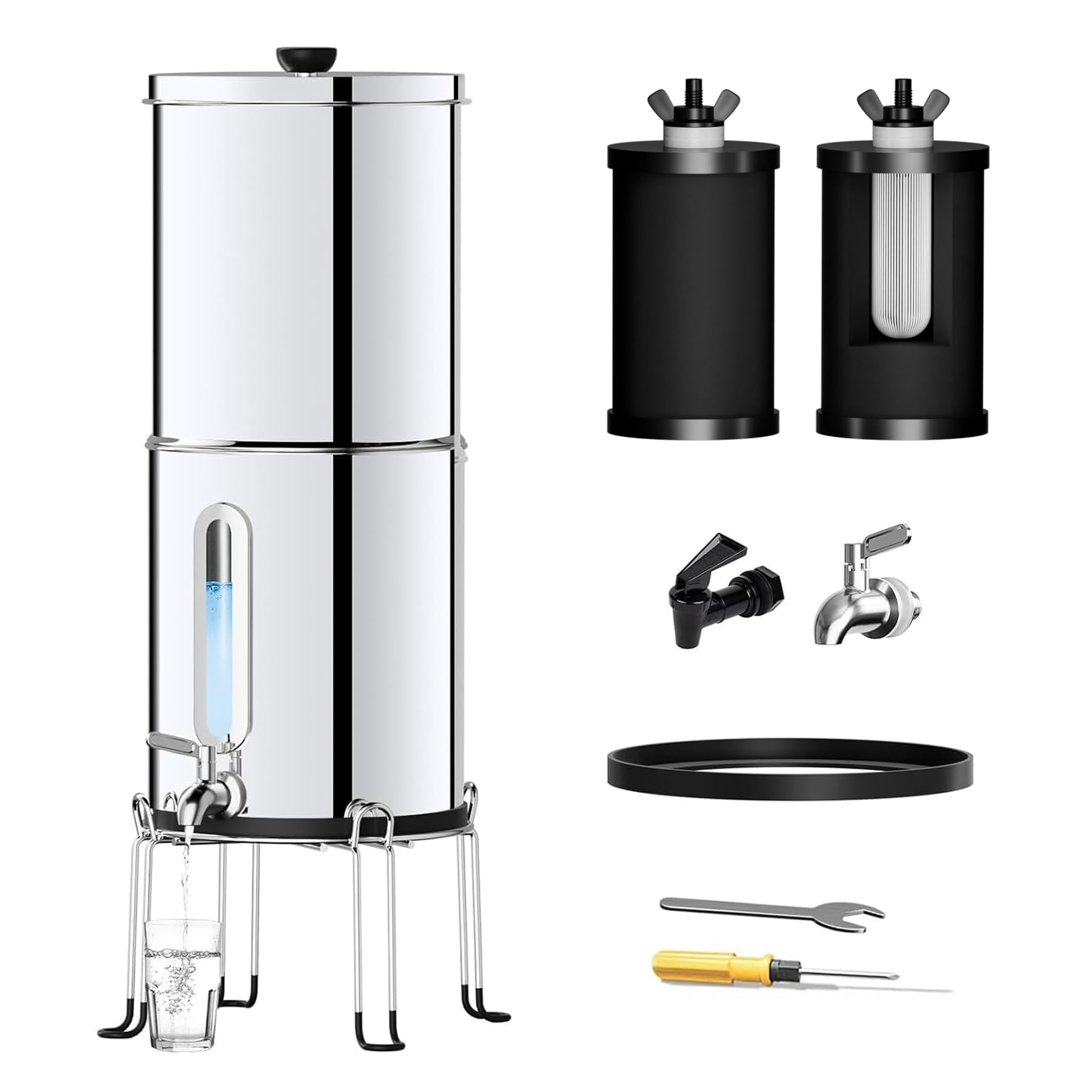 Sistema de filtro de agua de gravedad de 5.7L con indicador de nivel de agua para uso doméstico y viajes en autocaravana con certificación EU 98/37/EC, NSF/ANSI 42 y 372, filtro de
