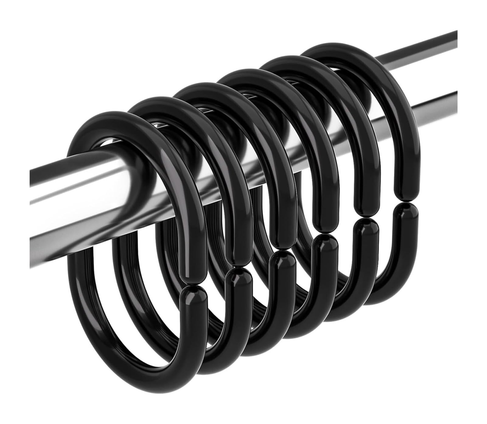 Pexlor Black 12 Packs C-Shape Plastic Shower Curtain Hooks Rings For Bathroom Rod, Window Hanger(Black)