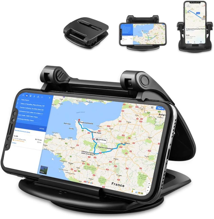 Phone Holder for Car, 360° Rotate Strong Sticky Gel Premium 3M Dashboard Car Phone Mount Cradle [Easy Opening & Neat Folding] Hold Phones Vertically/Horizontally for iPhone, Android Smartphones, GPS