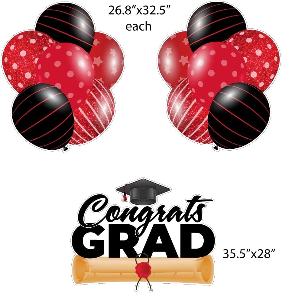 VictoryStore Yard Decorations Congrats Grad Graduation Yard Cards 11 Piece Set, Graduation Yard Signs with Stakes (Candy Apple Red)