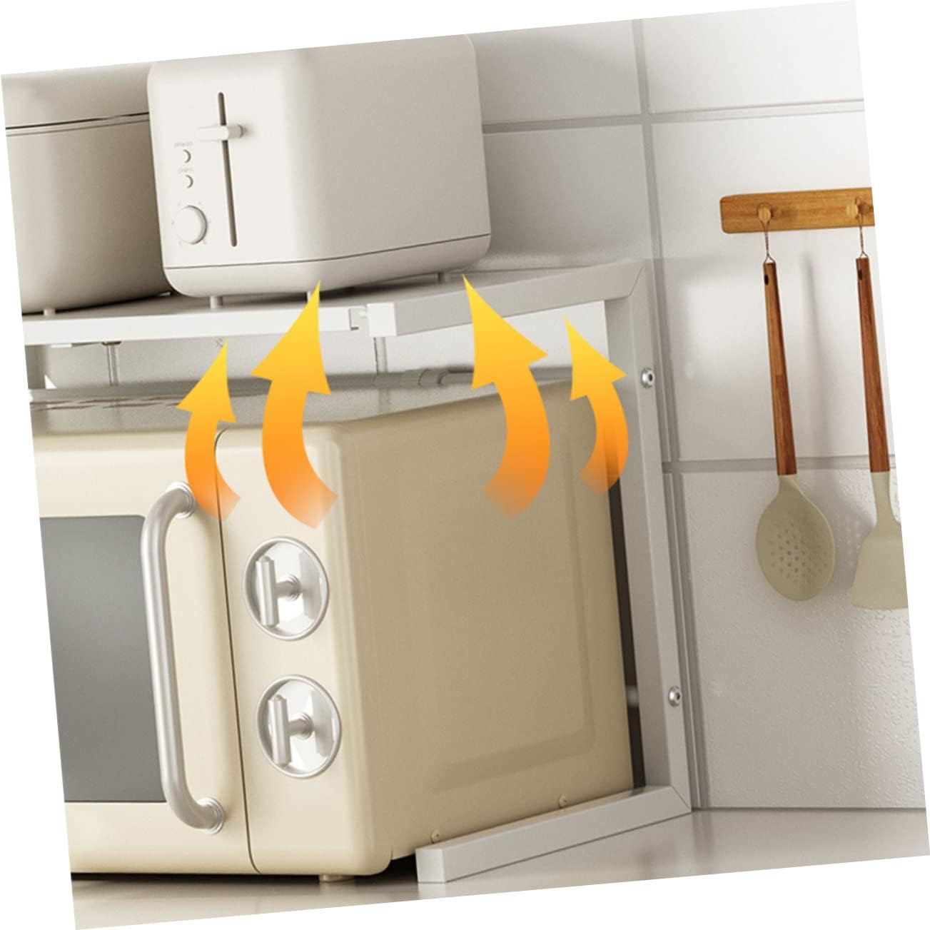 MERRYHAPY Microwave Stand with Height Double Oven Holder for Kitchen Sturdy Metal Storage Rack for Air Fryer and Small Appliances