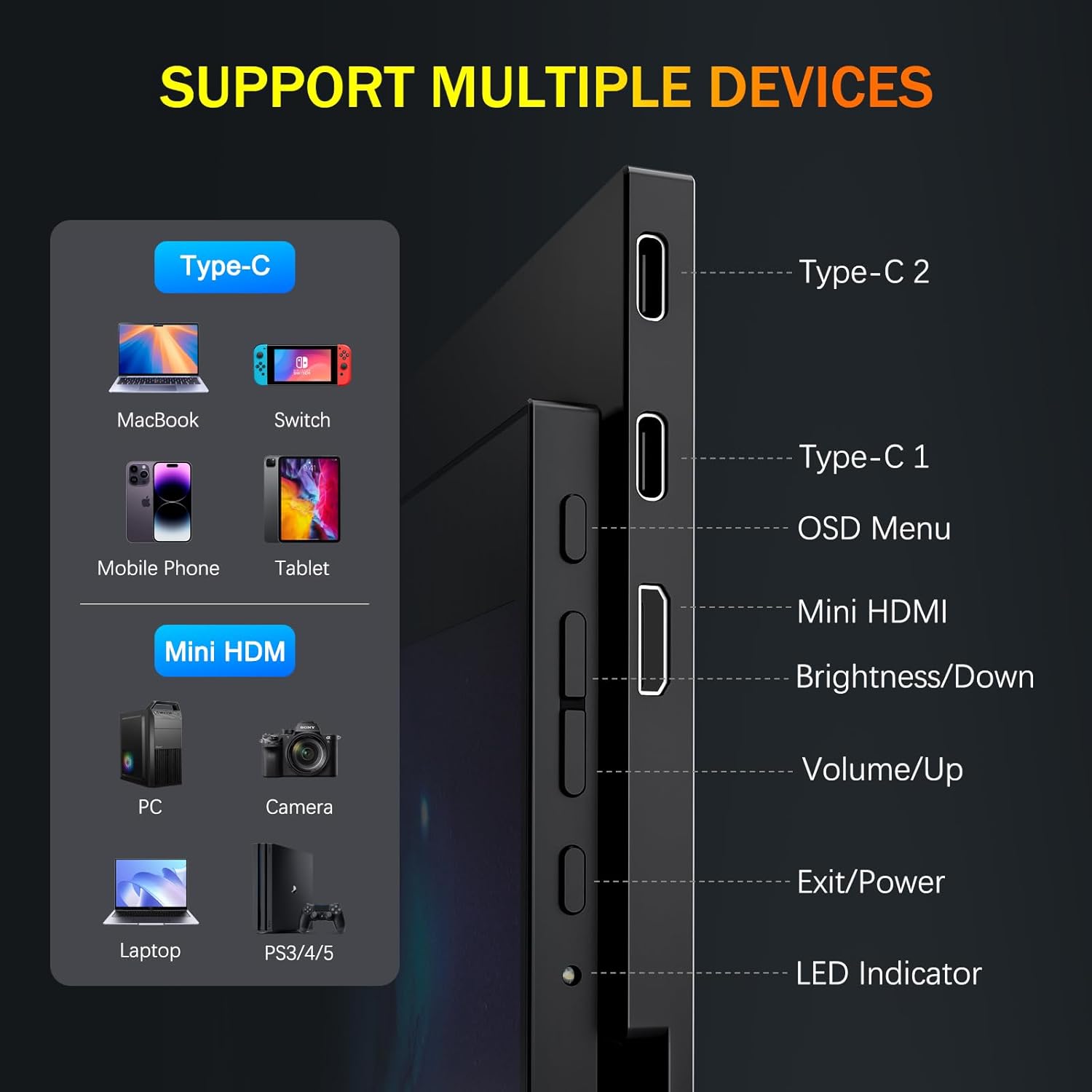 OLED Portable Monitor 16", 3K 2880x1800 120Hz 0.1ms USB-C HDMI Portable Monitor with 120% DCI-P3 Built-in Kickstand & Speakers for Laptop Windows Mac Phone Switch PS5, Black - Image 5