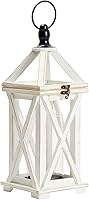 Vista 4 de Farmlyn Creek Farol decorativo de madera con huracán de cristal para chimenea, decoración rústica de mesa (blanco, 6 x 15 pulgadas)