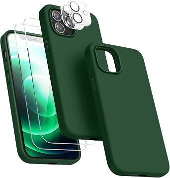 [5 in 1 for iPhone 12 Phone Case/iPhone 12 Pro Phone Case with Screen Protector and Camera Lens Protector, Liquid Silicone Phone Case for iPhone 12 Pro Alpine Green...