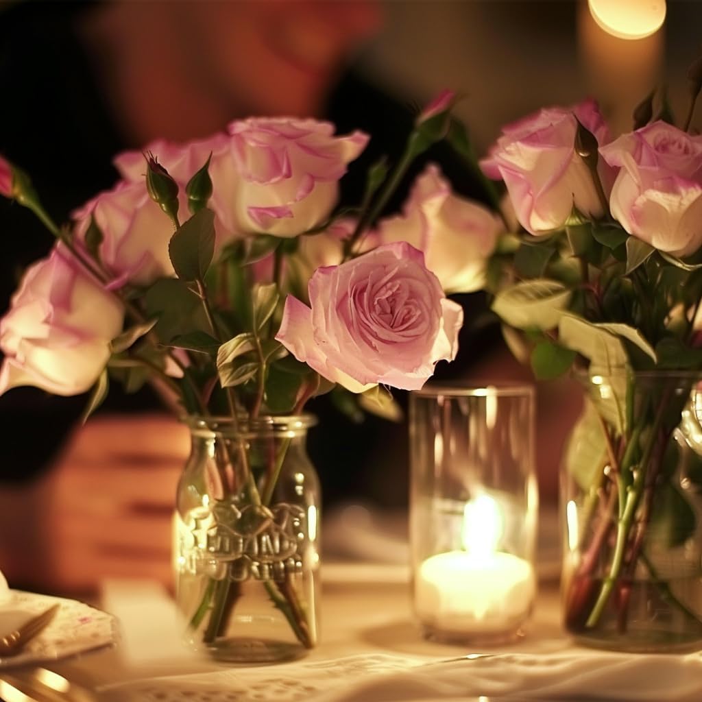 Real Touch Artificial Roses, 8PCS Long Stem Faux Flowers with Gift Box Packaging, Allergy-Free Floral Gift Set, Realistic Fake Roses for Home, Kitchen, Office, Wedding Décor, Gift Arrangement