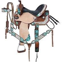 Premium Leather Western Barrel Horse Saddle Tack Set Crystal Turquoise 10" to 18" Seat