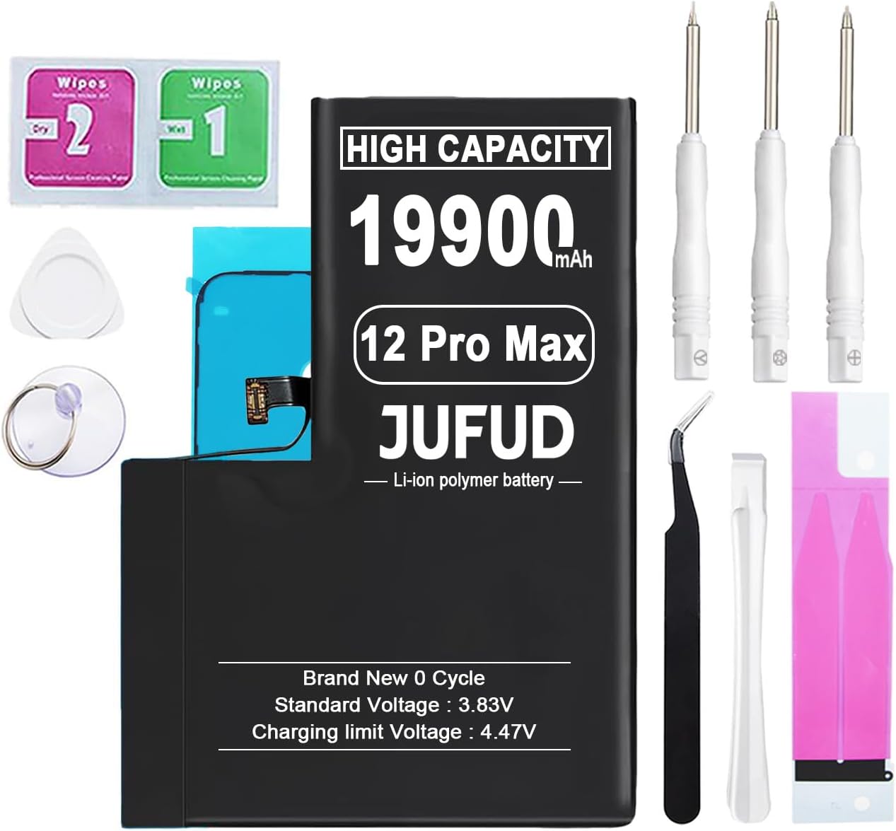 19900mAh Replacement Battery Used for iPhone 12 Pro Max - 0 Cycle Battery Compatible with Models A2410 A2411 A2412 A2342 with Full Repair Tool Kit