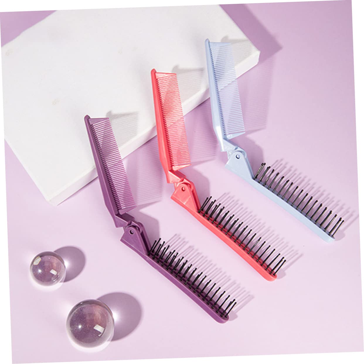 FRCOLOR 18 Pollici pettine pieghevole mini pettine pettini portatile portatili spazzola per tascabile per barba duplice scopo spazzola per la pulizia viaggiare addominali