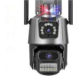 Câmera de Segurança Externa Dupla 4K, 6MP, Sirene Policial, Visão Noturna, WiFi