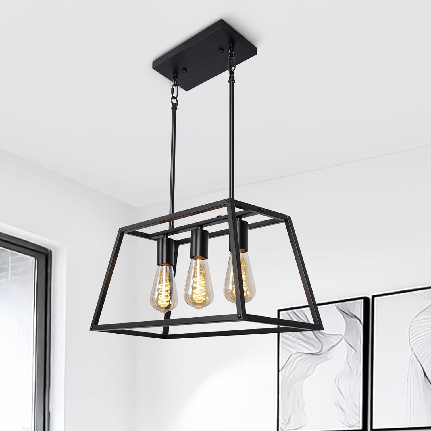 Black Industrial Kitchen Island Chandelier, Modern Farmhouse Island