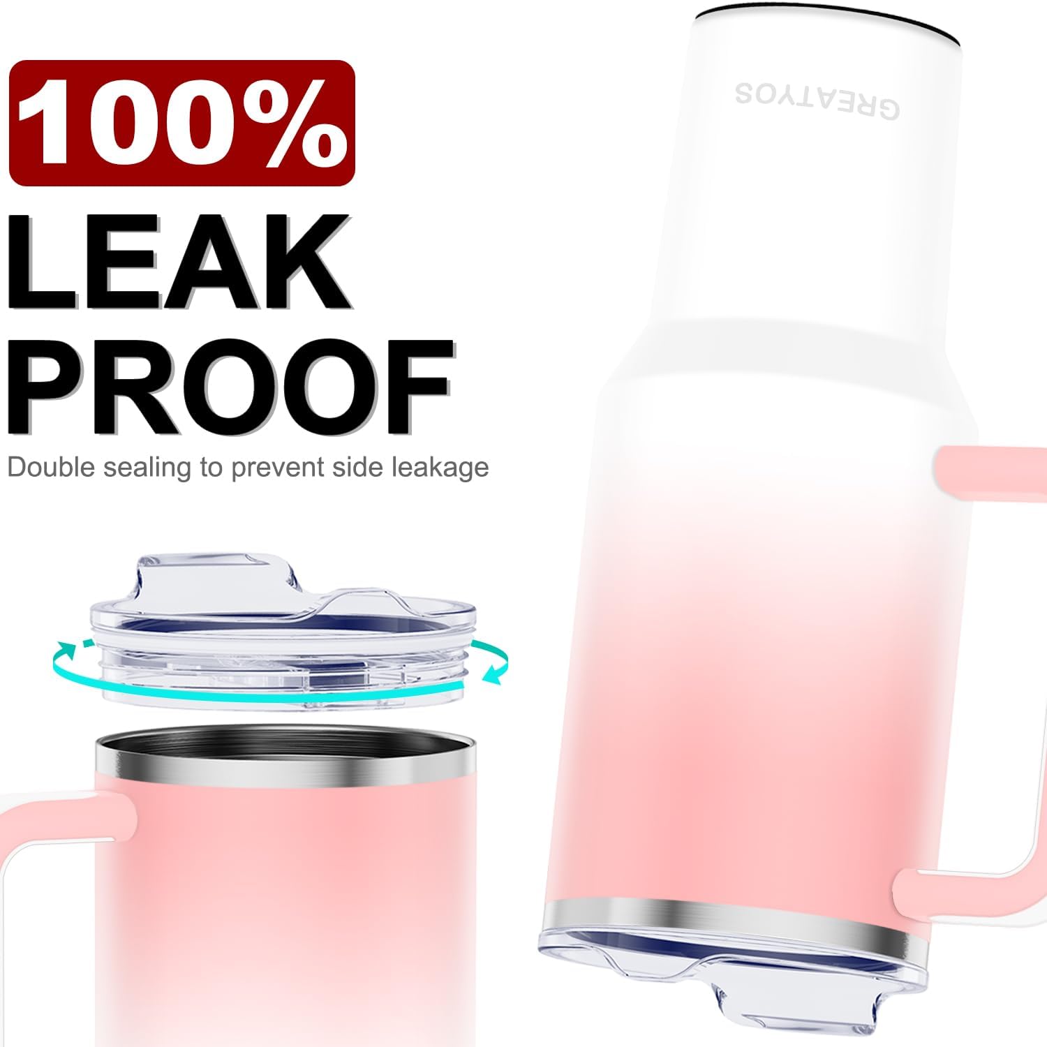 40 oz Tumbler with Handle and Straw Lid Insulated Tumblers Cups with Lids Straws Double Wall Vacuum Stainless Steel 40oz Tumbler Travel Mug Gifts for Men Women Him Her (Sakura) - Image 3