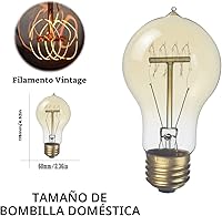 Vista 2 de Jslinter Pack de 6 bombillas Edison de 60 W, bombillas incandescentes A19 antiguas, vintage, de estilo antiguo, E26, regulables, bombillas ámbar
