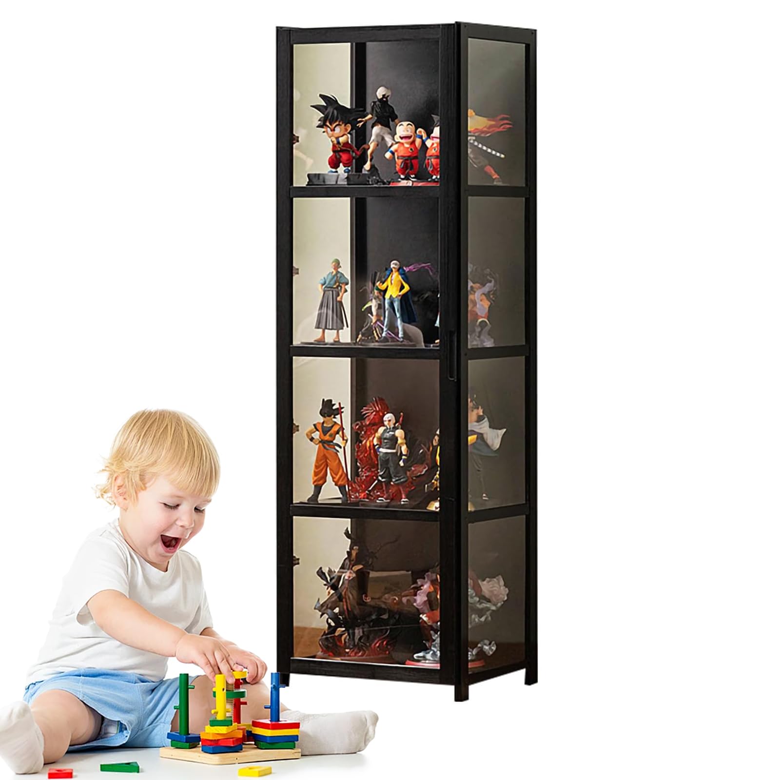 Dtyubfg Display Cabinets with Glass Doors - 5 Tier Curio Bookcase Storage Cabinet for Living Room Glass Display Cabinet for Collectibles, Trophy, Books
