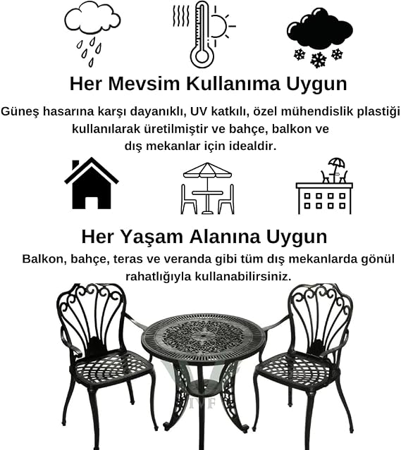CERITTI Wrought Iron Looking Garden Table and Chair Set, Can Be Used in Garden, Balcony and Outdoor, 2 Years Warranty, 150 KG Carrying Capacity, Plastic Table and Chair Set (Black, Standard)
