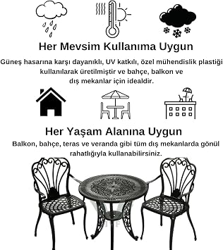 CERITTI Wrought Iron Looking Garden Table and Chair Set, Can Be Used in Garden, Balcony and Outdoor, 2 Years Warranty, 150 KG Carrying Capacity, Plastic Table and Chair Set (Black, Standard)