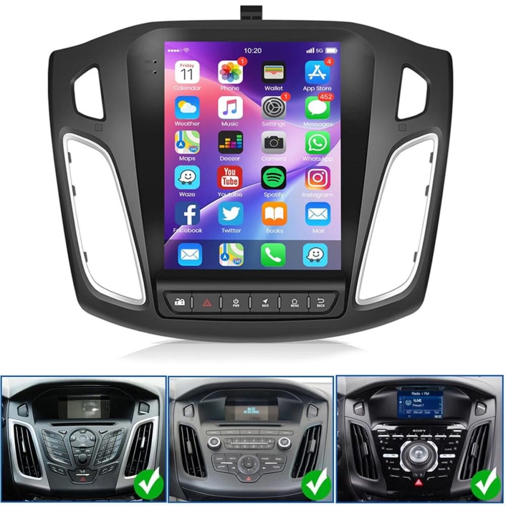 9.7 Zoll Doppel Din Autoradio für Ford Focus 2012 2013 2014 2015 2016 2017 2018, 2+64G Android 14 Touchscreen Radio mit Wireless Carplay Android Auto Bluetooth WiFi Rückfahrkamera DSP FM/RDS