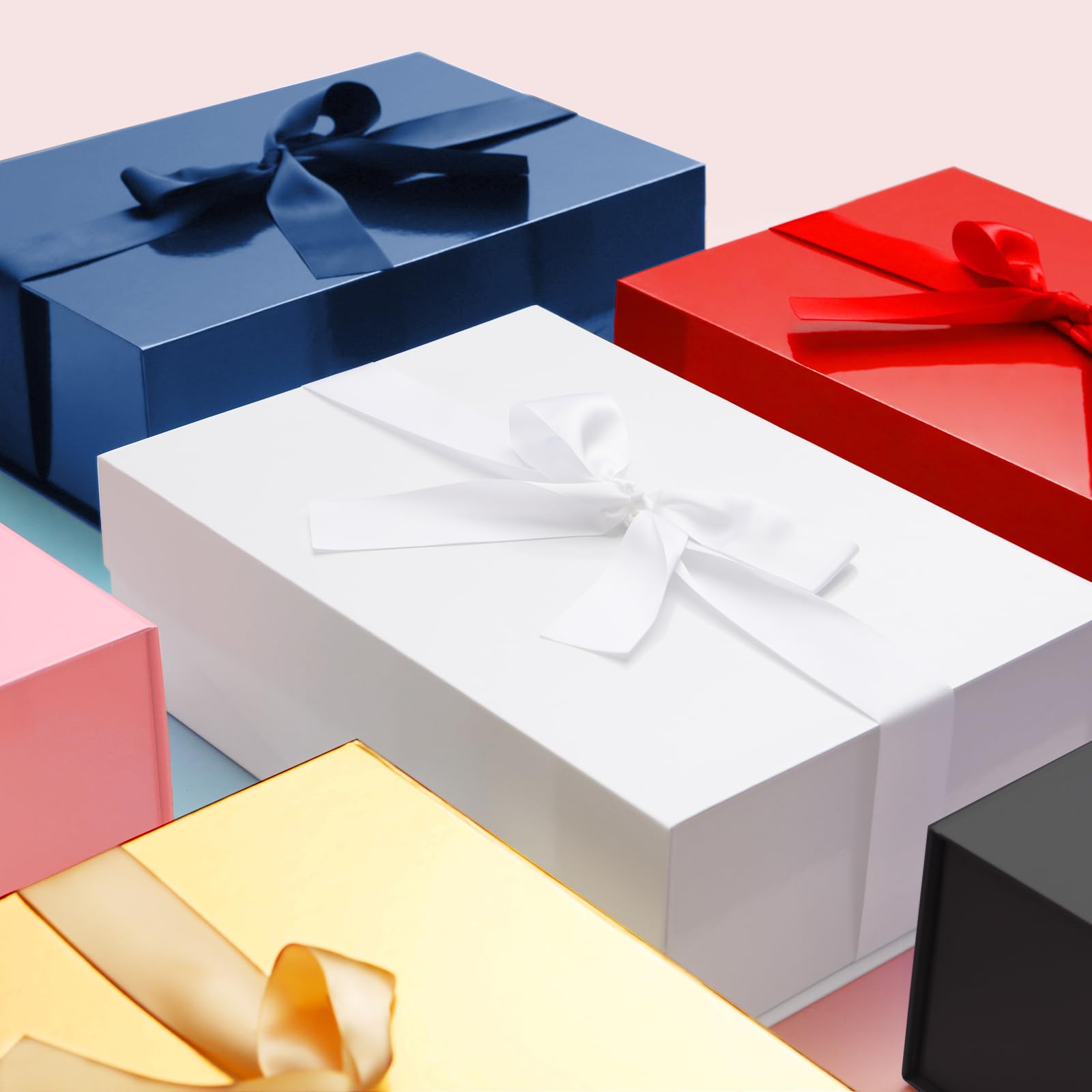 HAPPY POTATO Large Easter Gift Box withLid and Ribbon 11.5x8.1x3.8 Inches, Groomsman Proposal Box, Magnetic Blue Gift Box for Presents (Glossy Blue)
