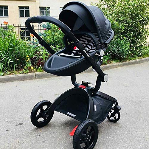 Hot Mom Kinderwagen Klassik Kombikinderwagen 3in1/2in1 set, Alu-Rahmen/Voll-Gummireifen Modell F22, 2023 Style (ohne Autositz, Schwarz