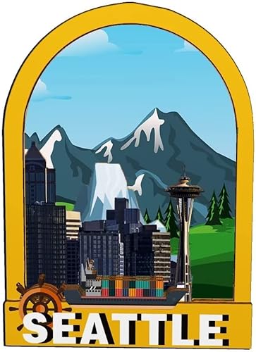 Imán de madera para nevera de Seattle Washington USA Monumentos 3D de viaje, recuerdos coleccionables, decoración hecha a mano -1921