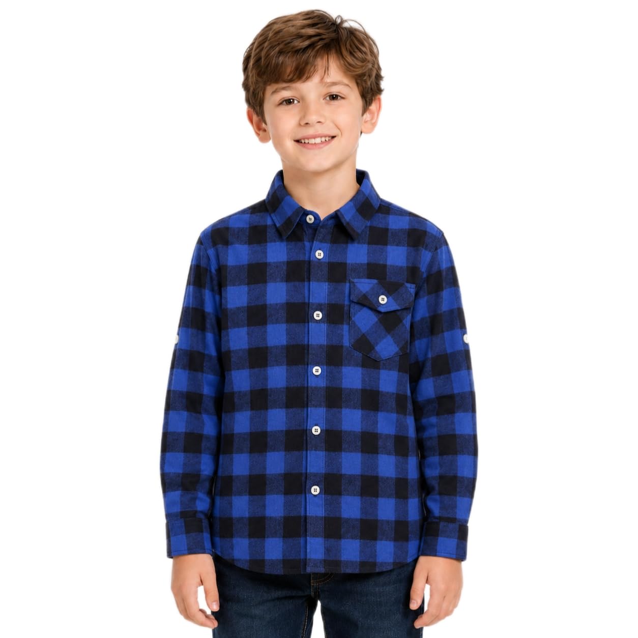 Bienzoe Camisa con botones para niños: camisas de franela de manga larga a cuadros para niños