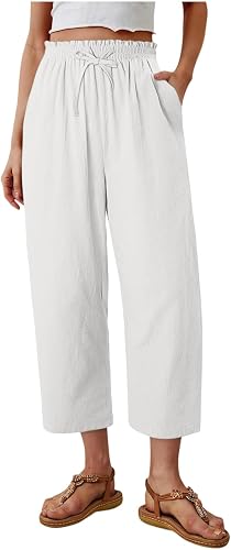 Wide Leg Pants Women Summer Flowy Linen Pants Comfy Soft High Waisted Pant Strai