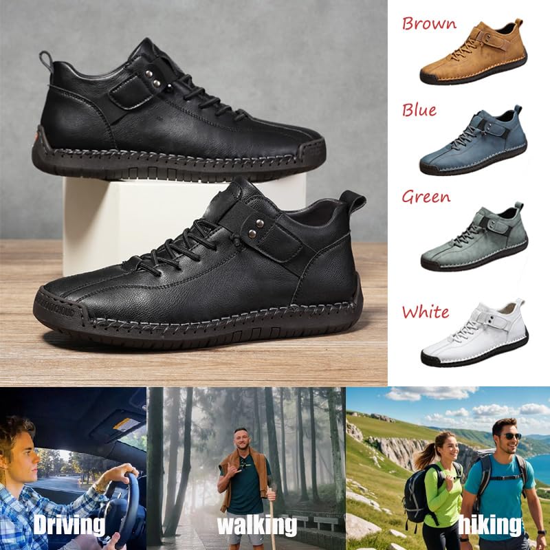 Men's Leather Orthopedic Sneakers Casual Lightweight Slip On Sports Shoes Outdoor Hiking Flat Chukka Boots Non-Slip Walking Driving Shoes4