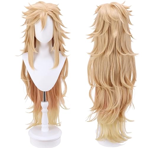 Ebingoo Douma Wig - Long Wavy Blonde Orange Synthetic Hair for Men Women - Demon Slayer Cosplay Costume for Halloween Party (Wig Cap Included)