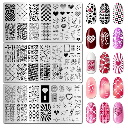 Arbuya Valentines Day Nail Art Stamping Plates Set of 3