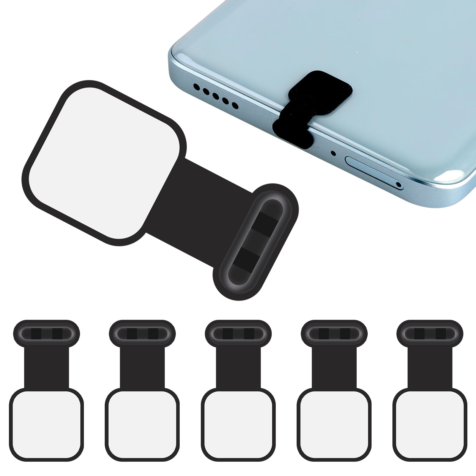 USB-C Staubschutz Set Für IPhone 15/16 – 20 Stecker, 6 Lautsprecherabdeckungen, Reinigungsbürste, Schwarz