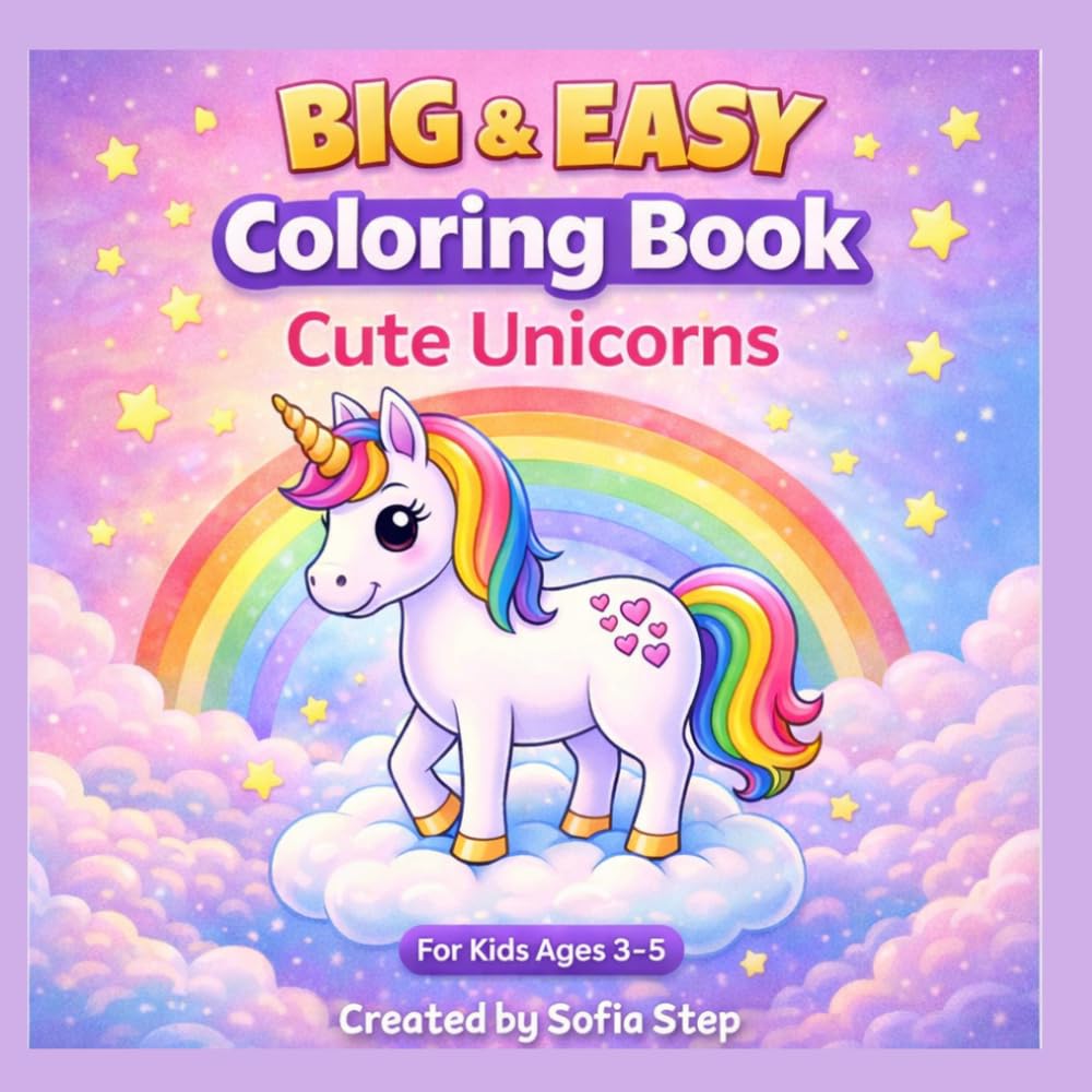 Big & Easy Coloring Book for Kids Ages 3–5: Cute Unicorns (My First Coloring)