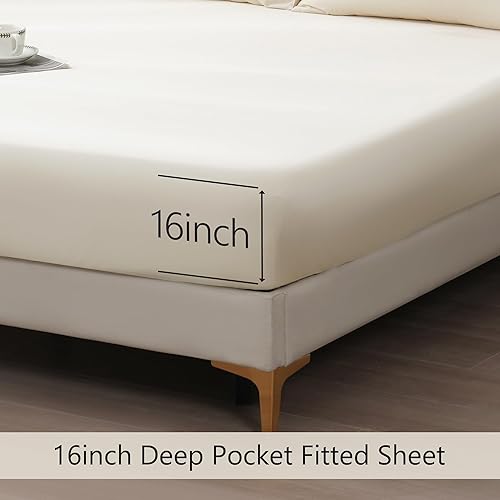 Miniatura 5 de Juego de sábanas refrescantes de 400 hilos, rayón derivado del bambú, bolsillo profundo de hasta 16 pulgadas, 4 piezas suaves y sedosas,