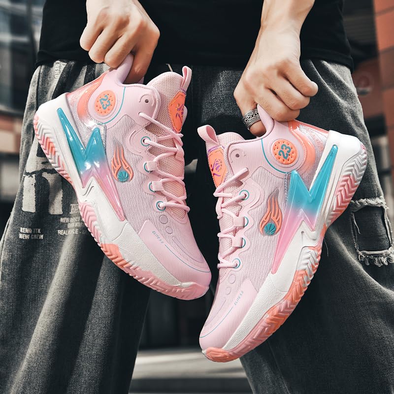 Womens Mens Basketball Shoes Lightweight Fashion Breathable Comfortable Non Slip Sport Indoor Outdoor Sneakers for Unisex Pink Size 84